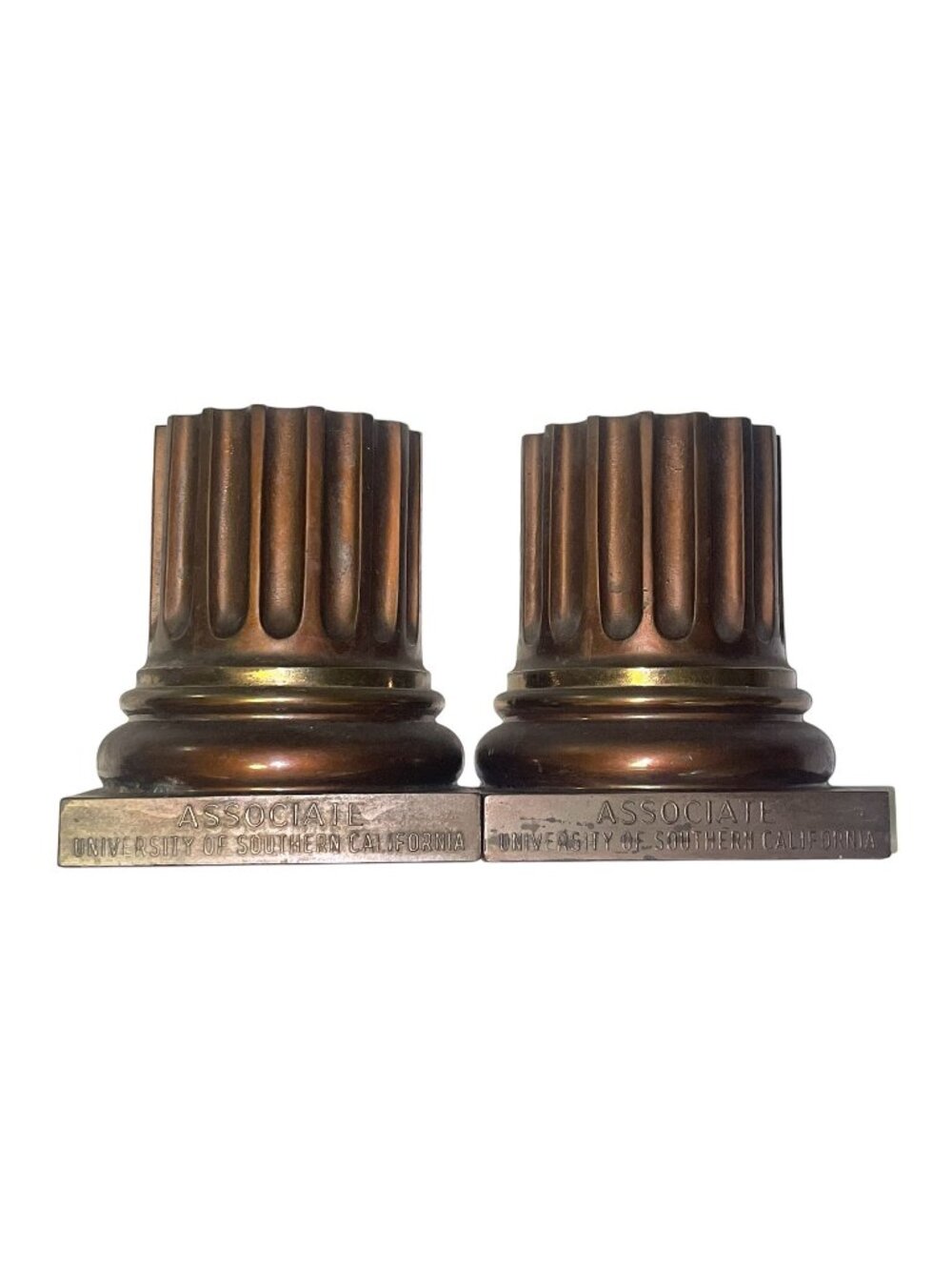 Vintage Dodge Inc USC Bronze Column Bookends Associate University Of Southern Ca